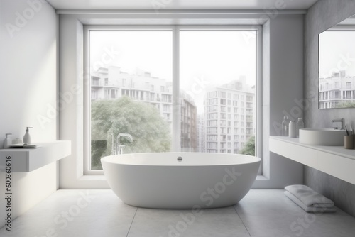 room tub home design house indoor white decor interior apartment window. Generative AI.