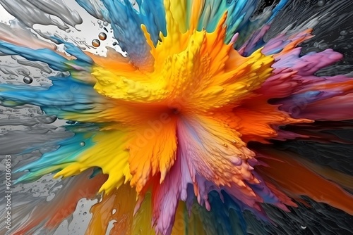 abstract paint art exploded from the center of the picture. Clean clear background. Futuristic style with some texture