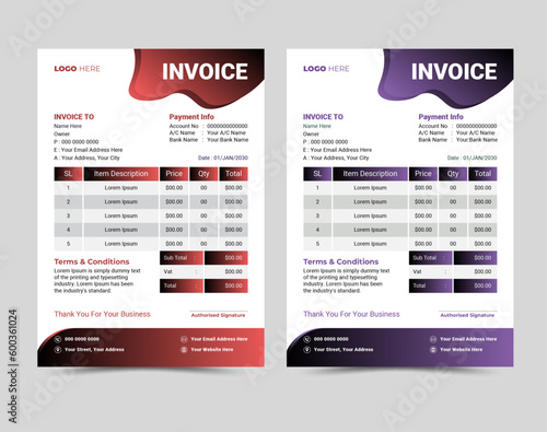 Vector professional and modern invoice template design. © Rakibul