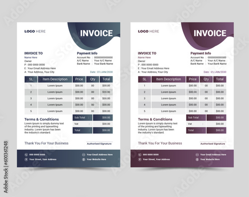 Vector professional and modern invoice template design.