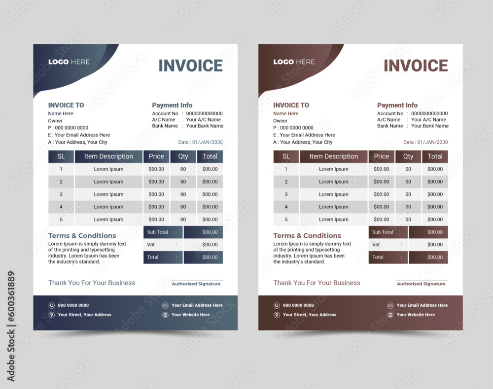 Vector professional and modern invoice template design. Vector professional and modern invoice template design.