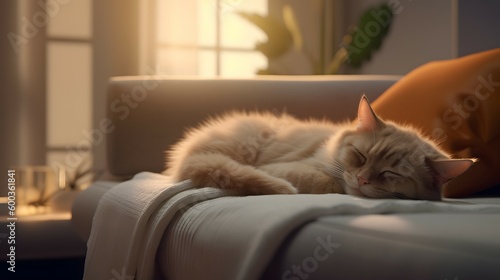 Cat sleep calm and relax on sofa. Generative AI