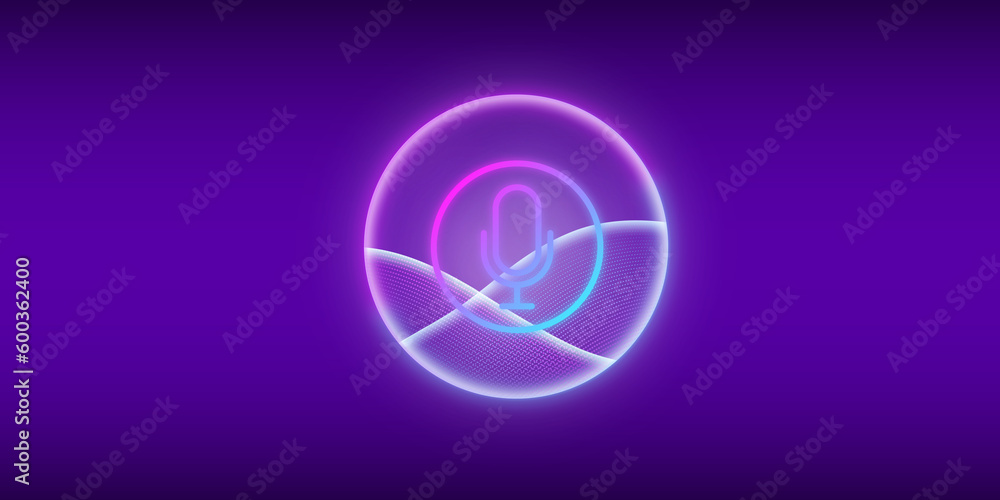 Artificial intelligence concept. Button icon microphone. Banner for web site or mobile app. Landing page with ai personal voice assistant. illustration. Artificial intelligence concept. Button icon microphone. Banner for web site or mobile app. Landing page with ai personal voice assistant. illustration.