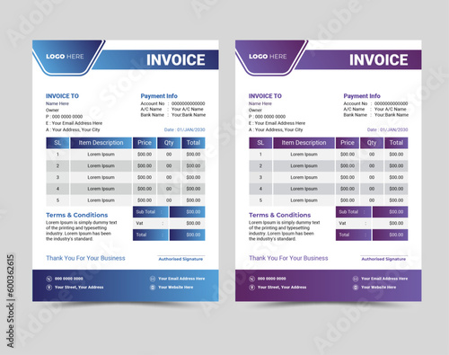Vector professional and modern invoice template design.