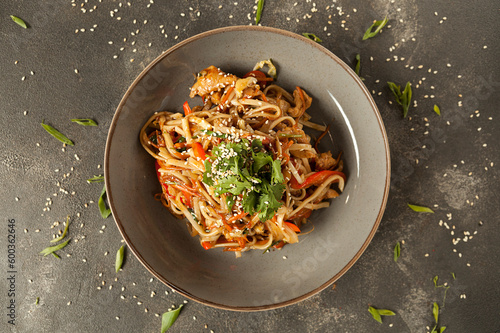 asian noodles with vegetables in sauce, asian cuisine