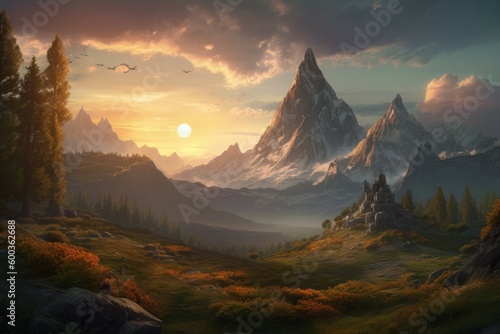 Lonely mountain landscape. Generate Ai © nsit0108