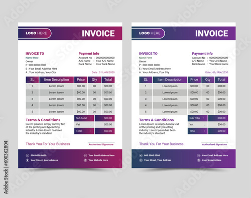 Vector professional and modern invoice template design.