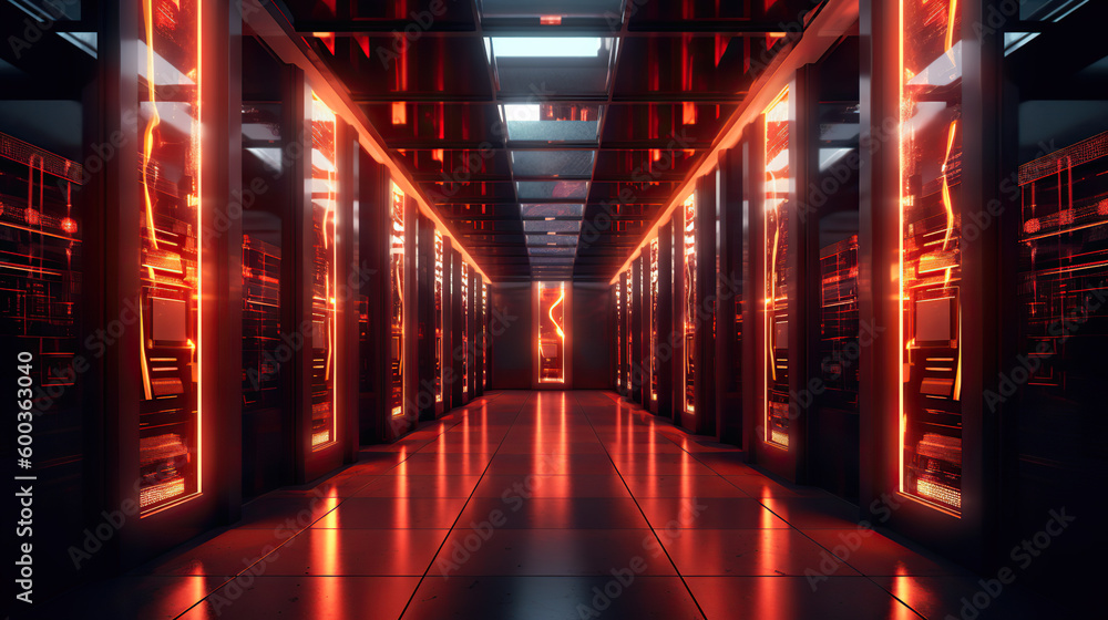 Fototapeta premium Futuristic tunnel, data flow, server room - generative AI