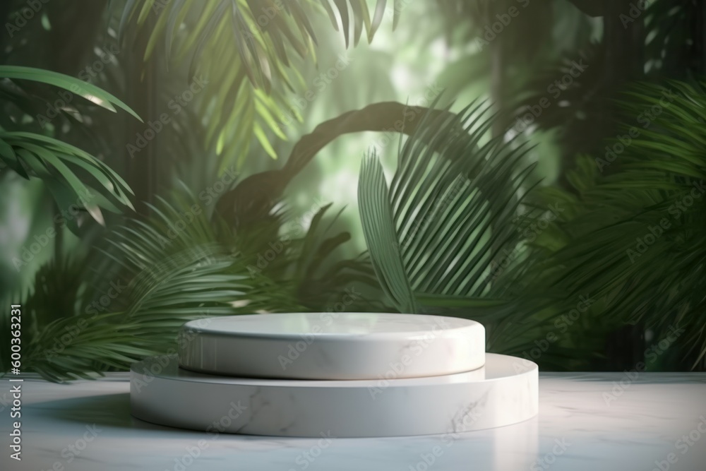 Marble podium tropical. Generate Ai Marble podium tropical. Generate Ai