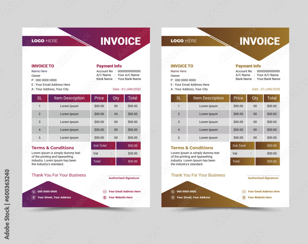 Vector professional and modern invoice template design.