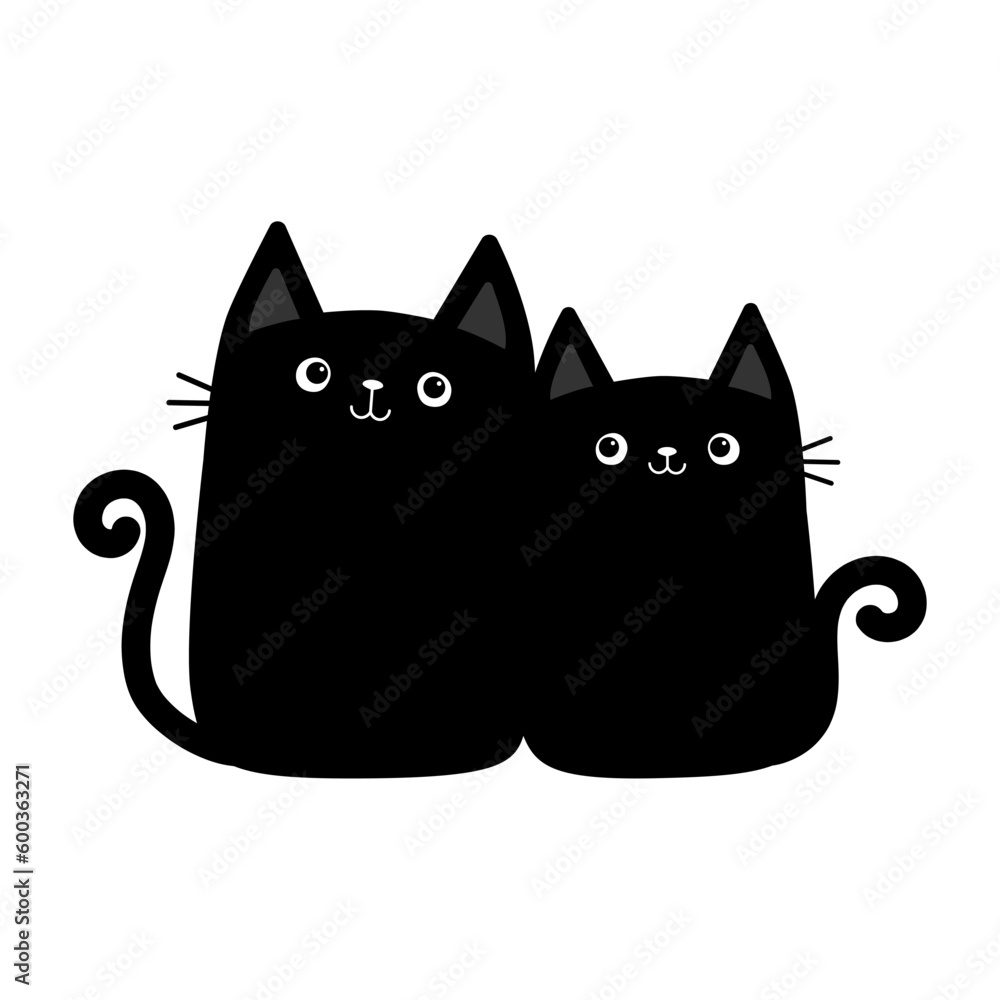Cute black cat boy and girl couple. Kitten hugging. Cartoon character. Big mustache whisker. Funny character set. Happy family. Love greeting card. Valentines day. Flat design. White background. Cute black cat boy and girl couple. Kitten hugging. Cartoon character. Big mustache whisker. Funny character set. Happy family. Love greeting card. Valentines day. Flat design. White background.