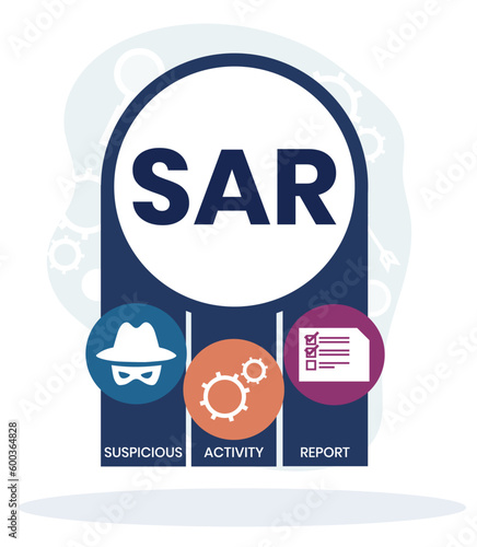 sar - suspicious activity report acronym. business concept background. vector illustration concept with keywords and icons. lettering illustration with icons for web banner, flyer