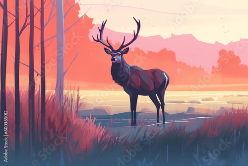 Deer on the mountain landscape illustration © fledermausstudio
