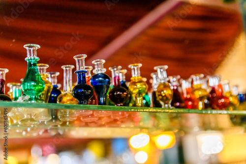 Bottles with the essential oils in egyptian shop