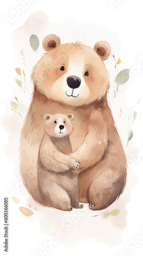Mama bear and baby, cute drawing illustration. Generative Ai © DigitalGenetics