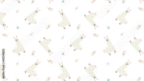 seamless baby pattern with llamas and milk bottles