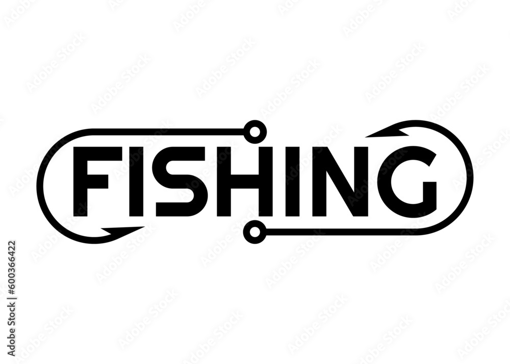 Logo de pesca. Letras de la palabra Fishing con anzuelos de pesca formando un marco Logo de pesca. Letras de la palabra Fishing con anzuelos de pesca formando un marco