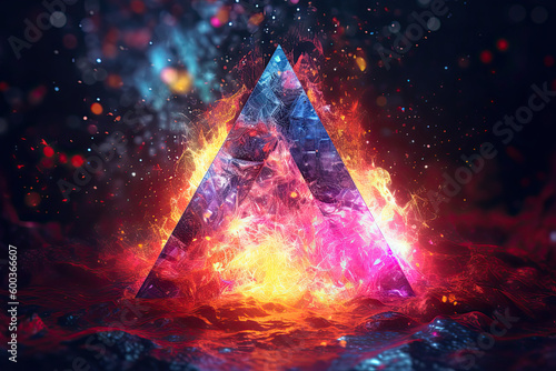 Abstract Epic Fractal Triangle Background with Glowing Aura, Generative AI