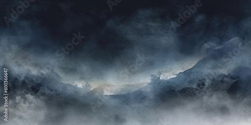 gray grunge smoke texture, dark sky, black night cloud, horror theme background. Generative ai