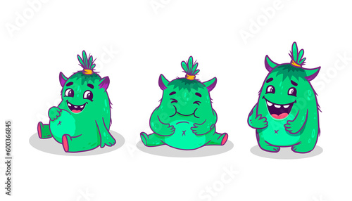 Set of Cute cartoon monsters on white background. Icon monster. Funny Alien.