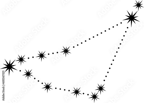 Capricornus zodiac сonstellation, black silhouette of stars and dots on white. Astrological sign. Vector stencil element for illustration of esoteric, divination and fortune telling, mystic design