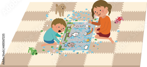 パズルをする子供達