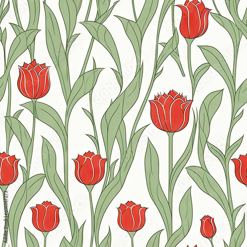 Tulip flower seamless pattern. Floral seamless background. Generative AI