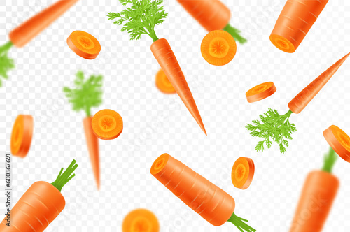 Fotografia Falling carrots isolated on transparent background