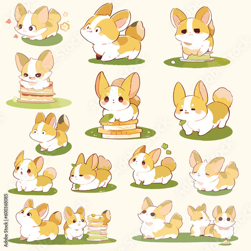 kawii cute corgi sticker  funny face in various poses created with Generative AI technology 