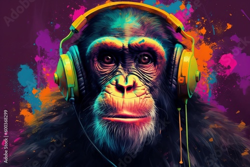 Monkey headphones color. Generate Ai