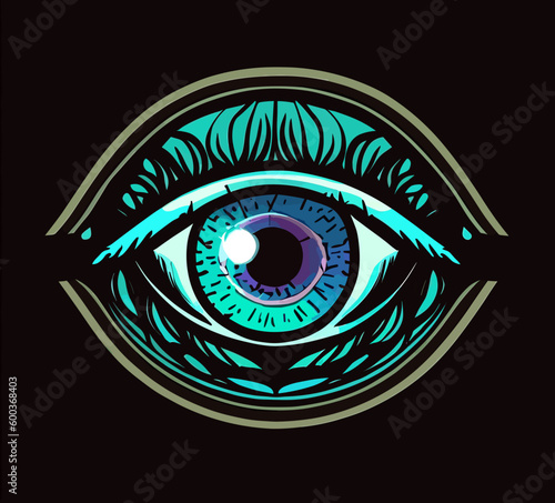 3rd all seeing eye sci-fi occult logo, vector art