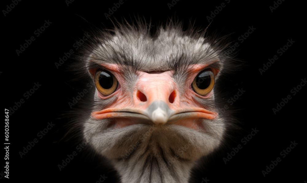 Close-up portrait of an ostrich. Generative AI Close-up portrait of an ostrich. Generative AI