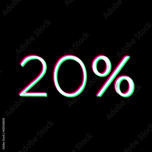 White Black 20 % Percent Sign Text Business Sale Price Off Discount Symbol Grudge Scratched Dirty Style Punk Print Symbol illustration