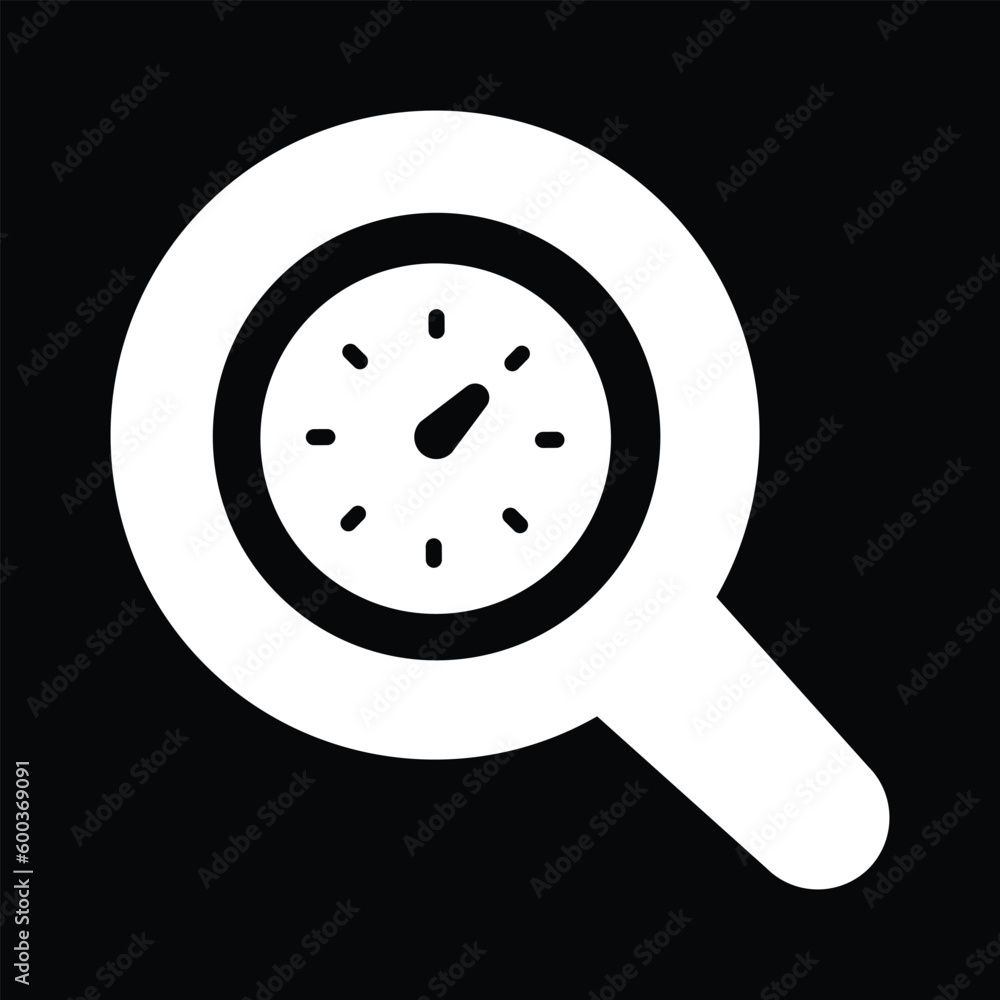 Clock under magnifying glass, icon of time research Clock under magnifying glass, icon of time research