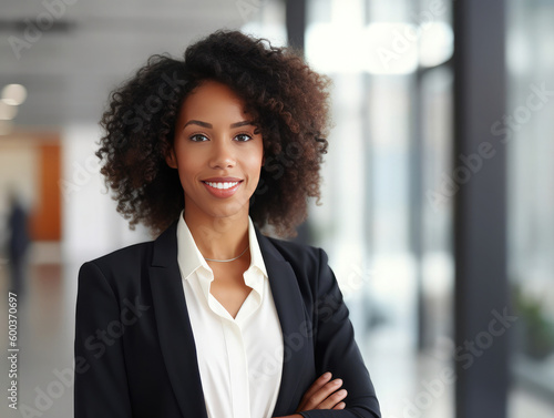 Portrait of a professional and confident young black woman in a company. Generative AI