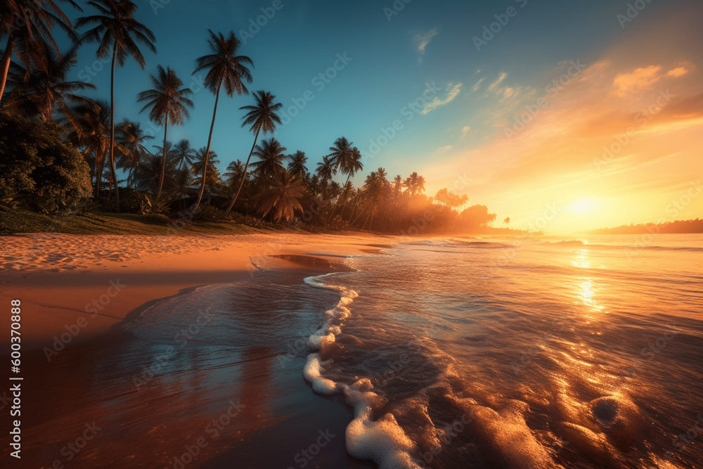 sunset over a tropical beach generative ai