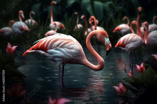 Pink flamingo. Generate Ai