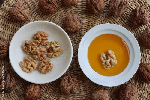 Close up walnut and honey