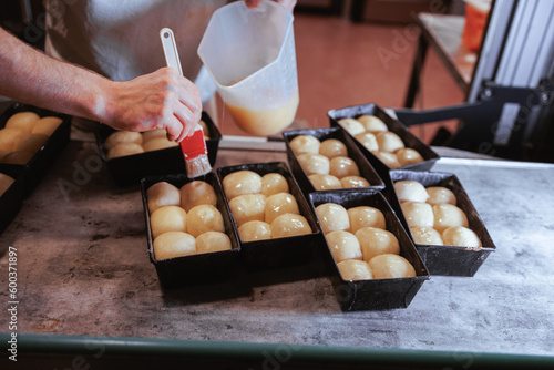 Organic Bakery - details of bakr baking bread photo