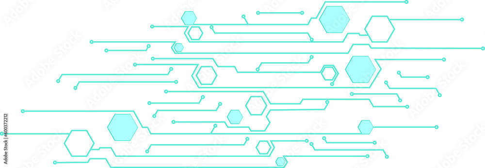 Abstract blue computer technology background with circuit board and hexagon tech.illustration for elements