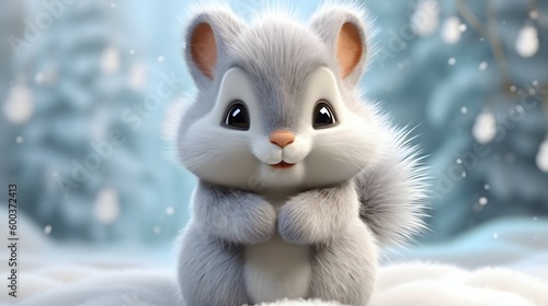 Cute Baby squirrel in winter. Generative AI
