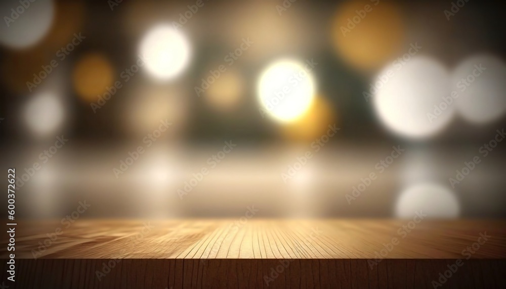 Mock up for space Empty dark wooden table in front of abstract blurred bokeh background for display selective focus