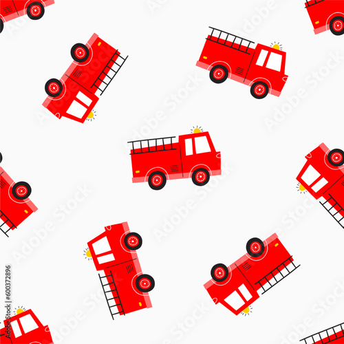 Cute cartoon Fire truck - vecrtor seamlees pattern for kids