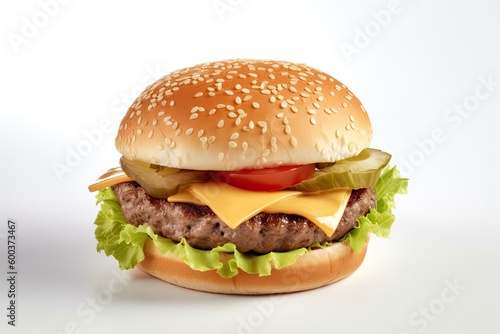 Cheeseburger on isolated white background. Generative AI