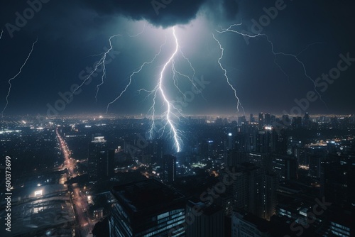 Thunderstorm at night. Generative AI