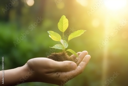 growth green hand agriculture care life plant ecology leaf nature. Generative AI.