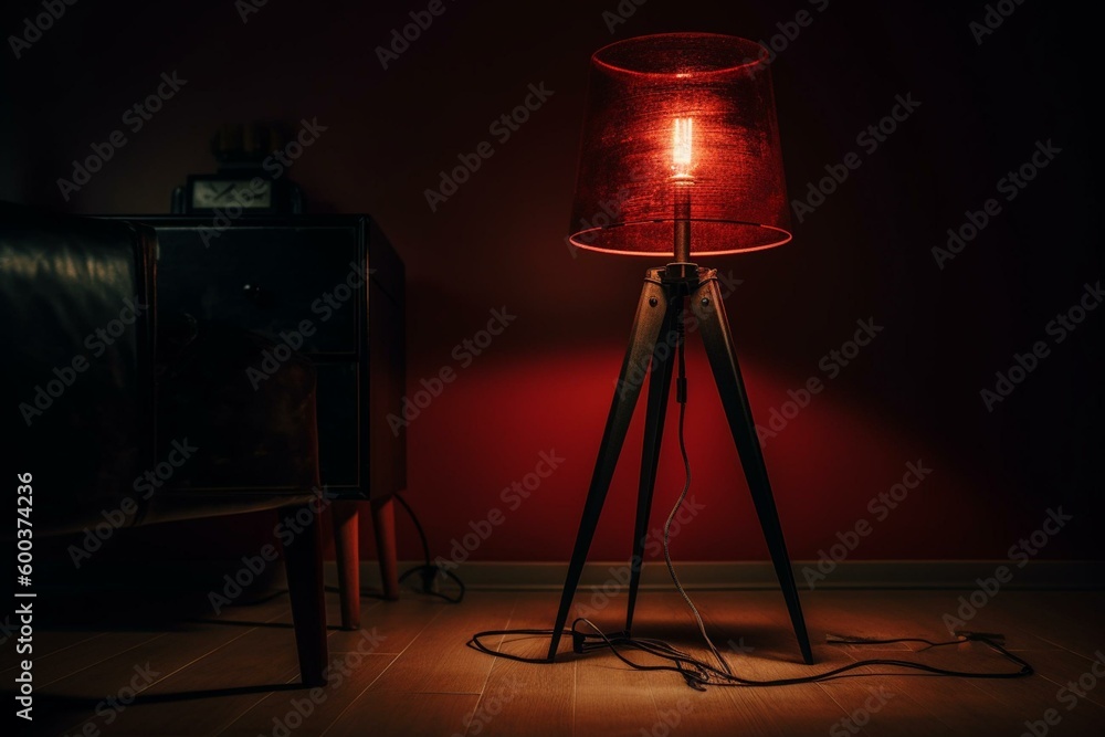 Lamp with three legs and red cable. Generative AI