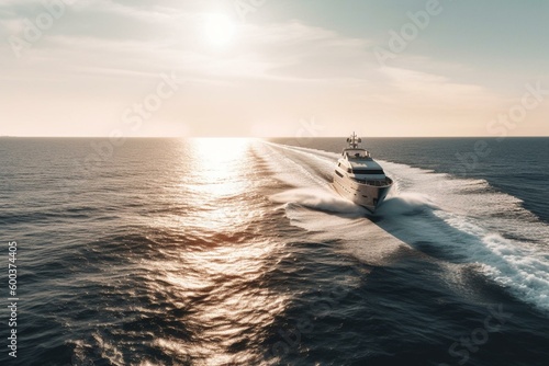 A fast-moving, luxury motor yacht sailing across the ocean. Generative AI