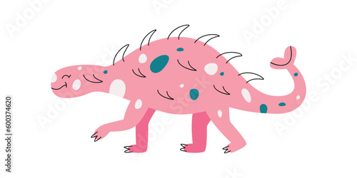 Flat hand drawn vector illustration of ankylosaurus dinosaur