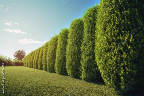 Long tree hedge garden. Generate Ai